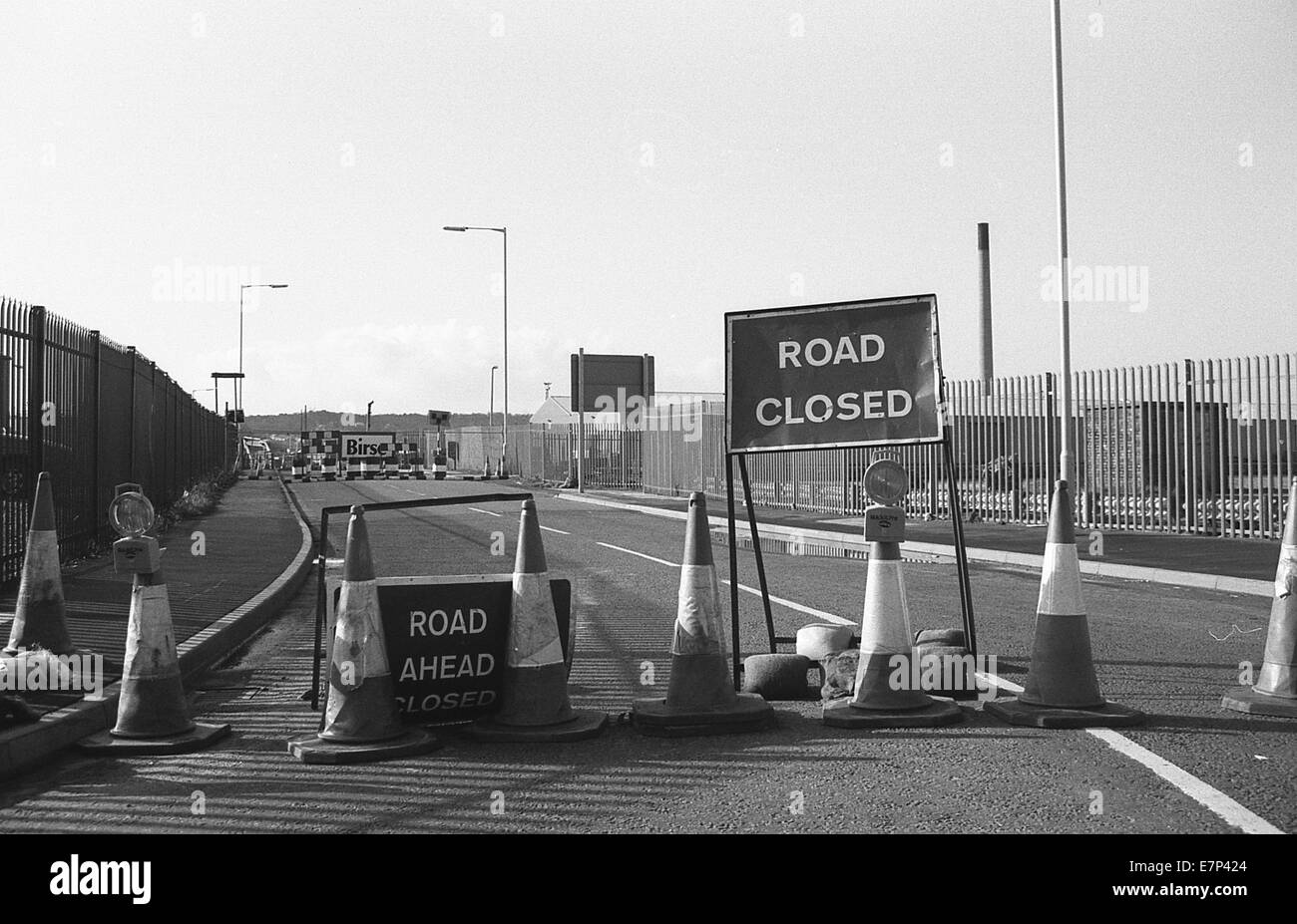 road closed signs Wirral Merseyside in the 1990s Stock Photo Alamy