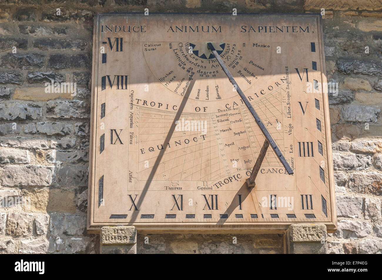 England Derbyshire, Eyam, sundial on church Stock Photo