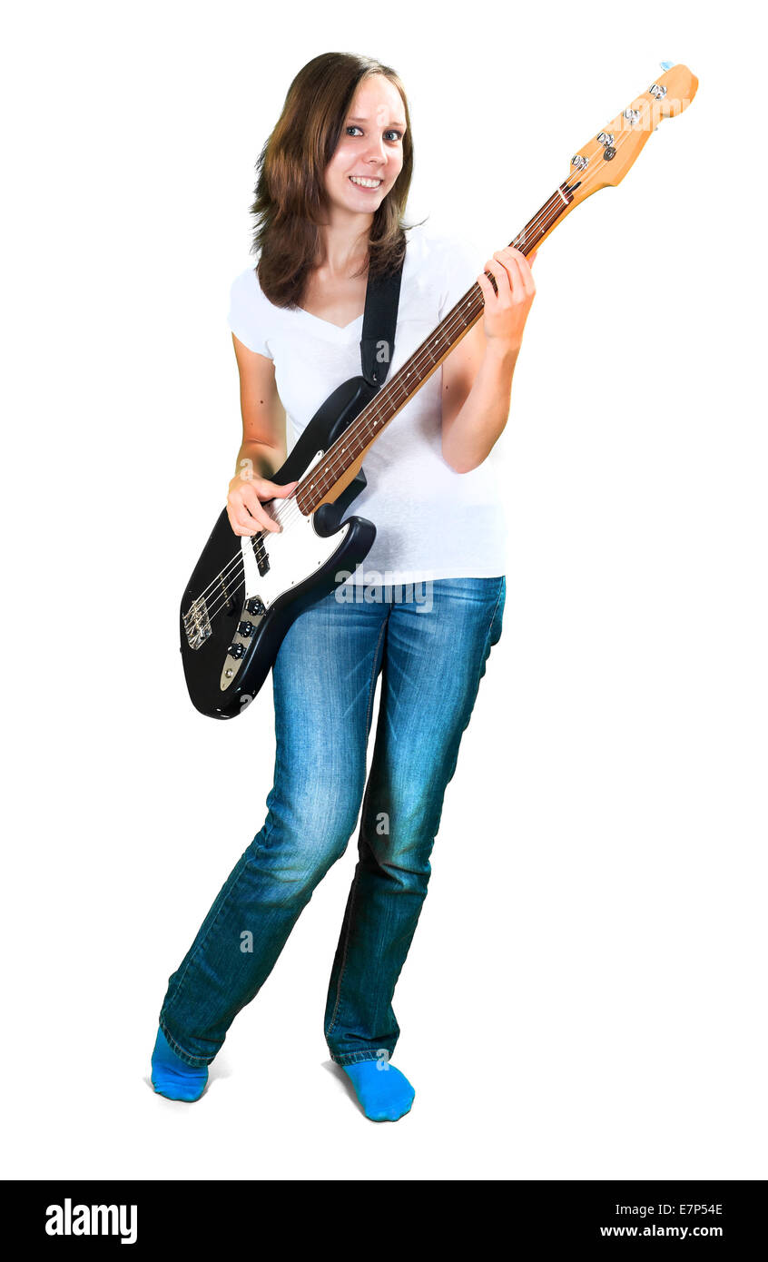 bassist, bass, guitar, girl, band, rock, music Stock Photo