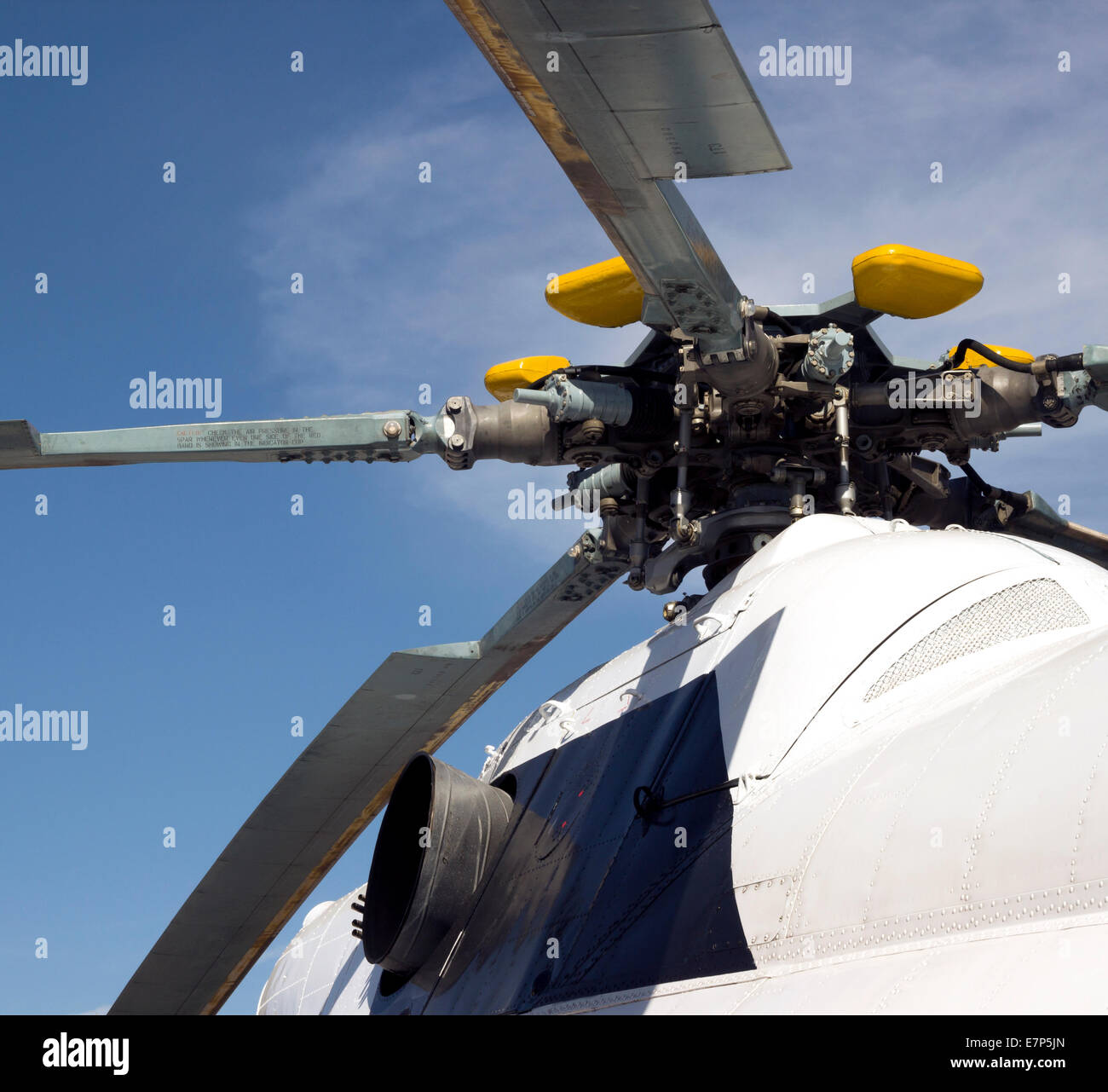civil helicopter rotor mechanism detail. part of copter propeller Stock