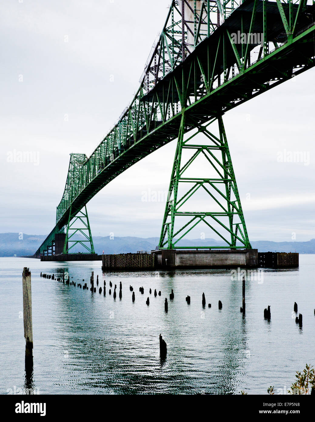 The Astoria-Megler Bridge from Astoria, Pacific Coast Highway Stock Photo