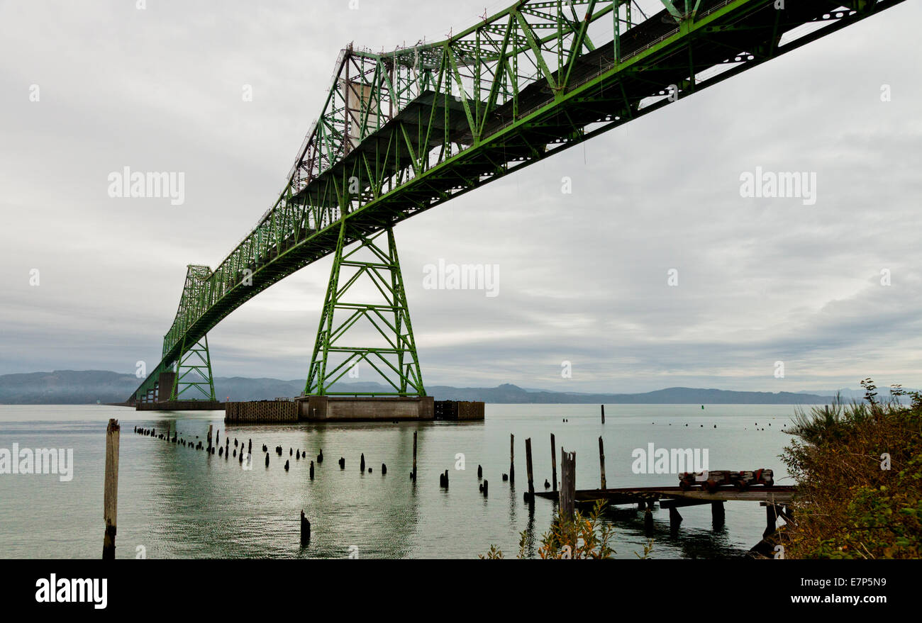 The Astoria-Megler Bridge from Astoria, Pacific Coast Highway 101 Stock Photo