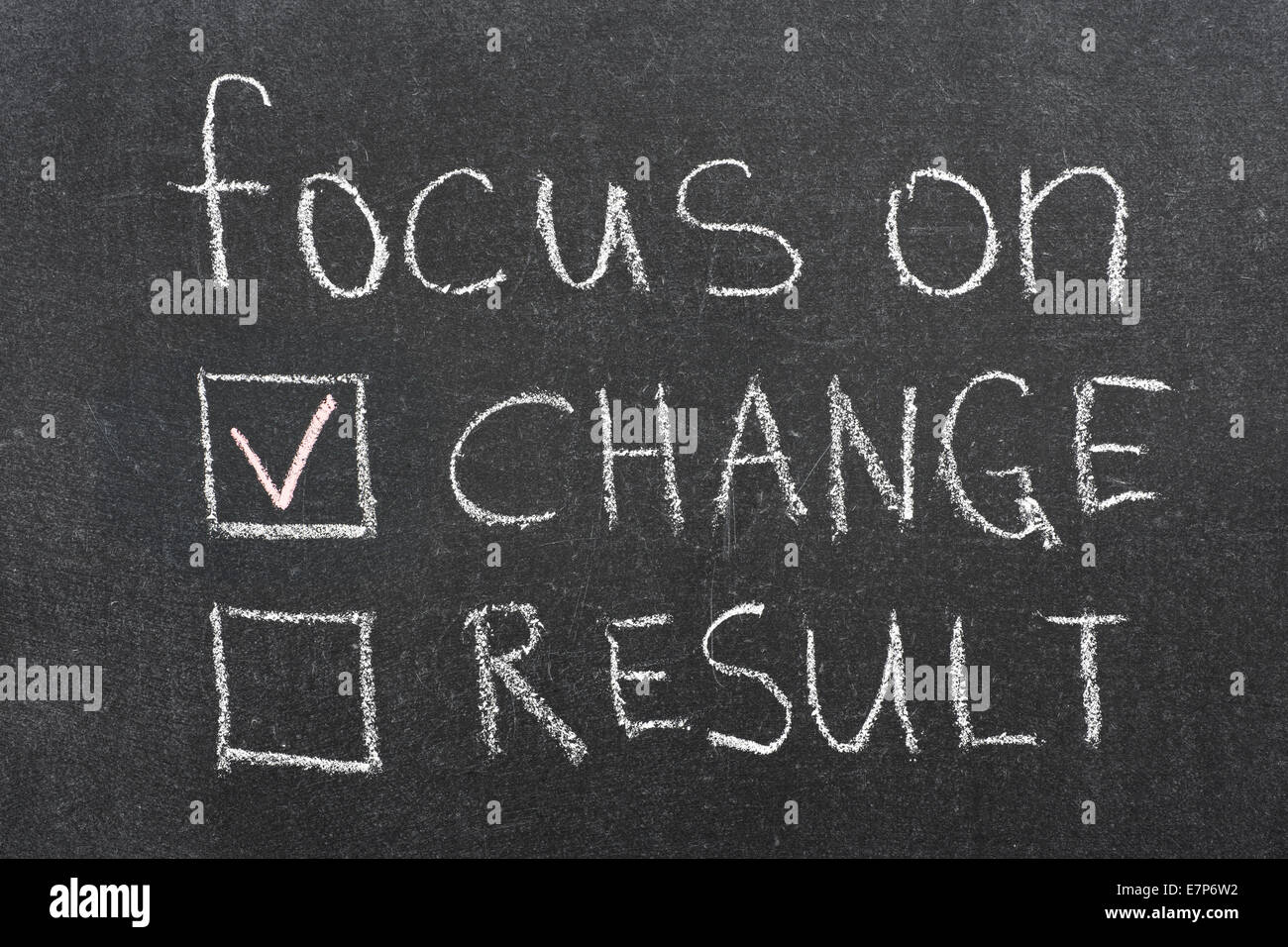 focus on change concept phrase handwritten on blackboard Stock Photo