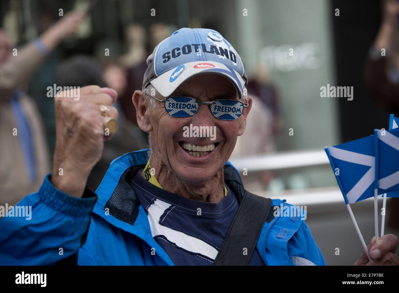 A pro-independence Yes Scotland supporter is pictured during an event in Perth. Stock Photo
