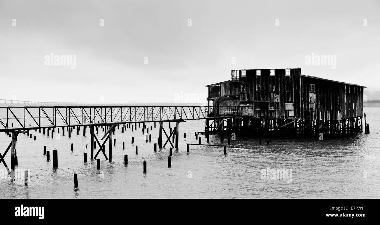 Big Red, the iconic net drying loft, in the Columbia River near Astoria, Oregon, 2012, before renovations. Stock Photo