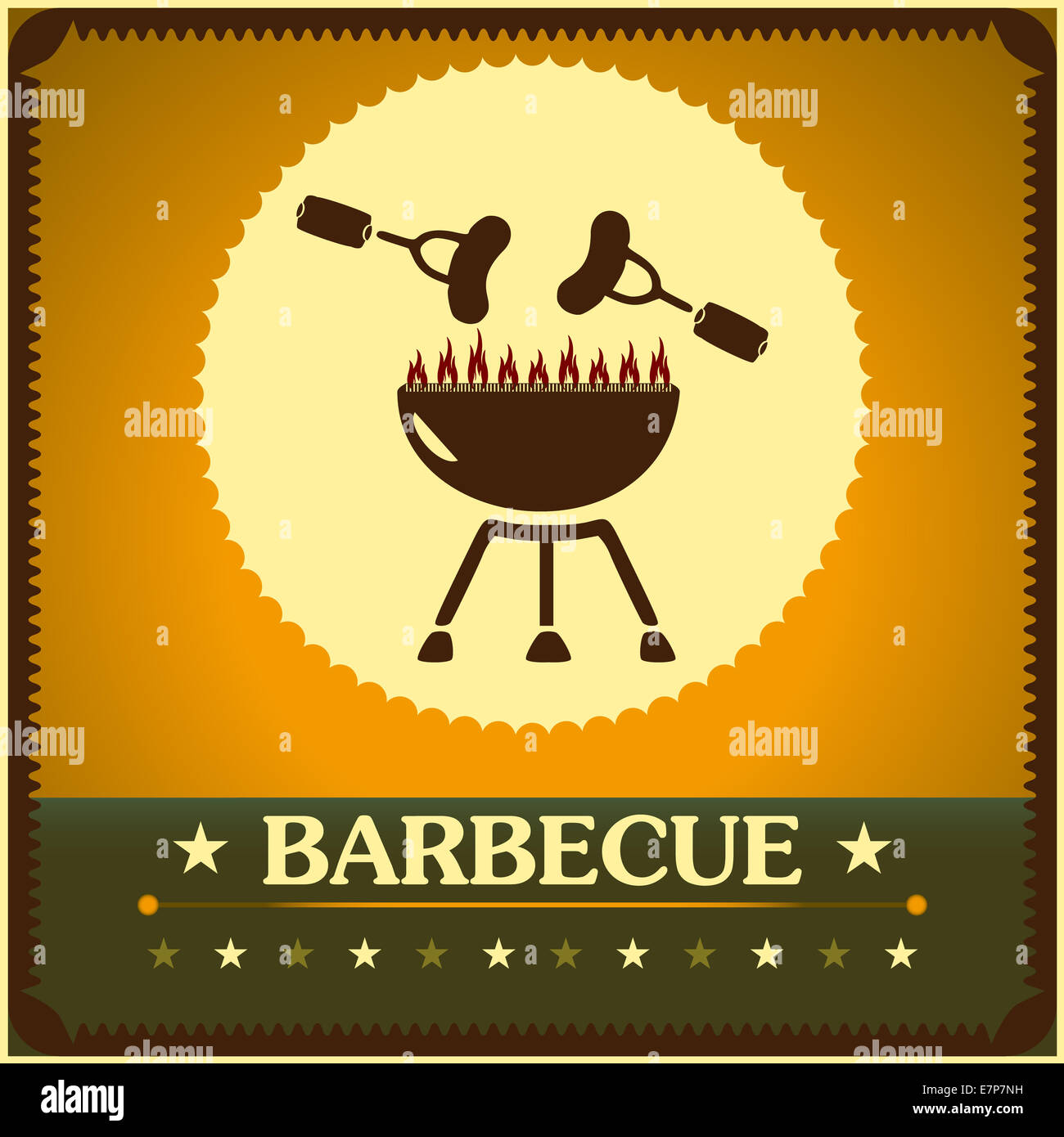 retro barbecue grill poster design menu background Stock Photo - Alamy