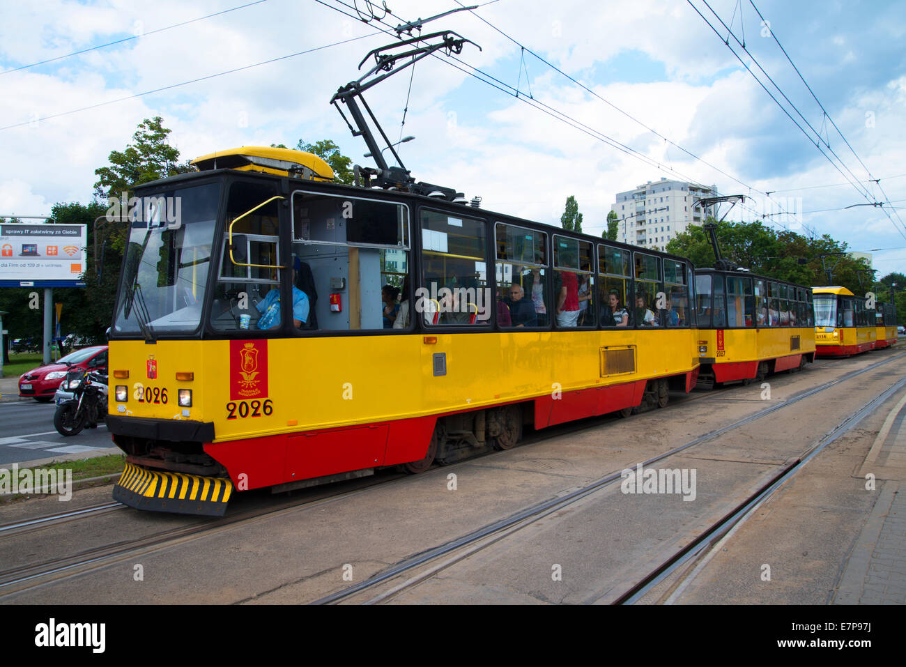 June 2014: Tram, public transport in Warsaw Poland, Europe Stock Photo