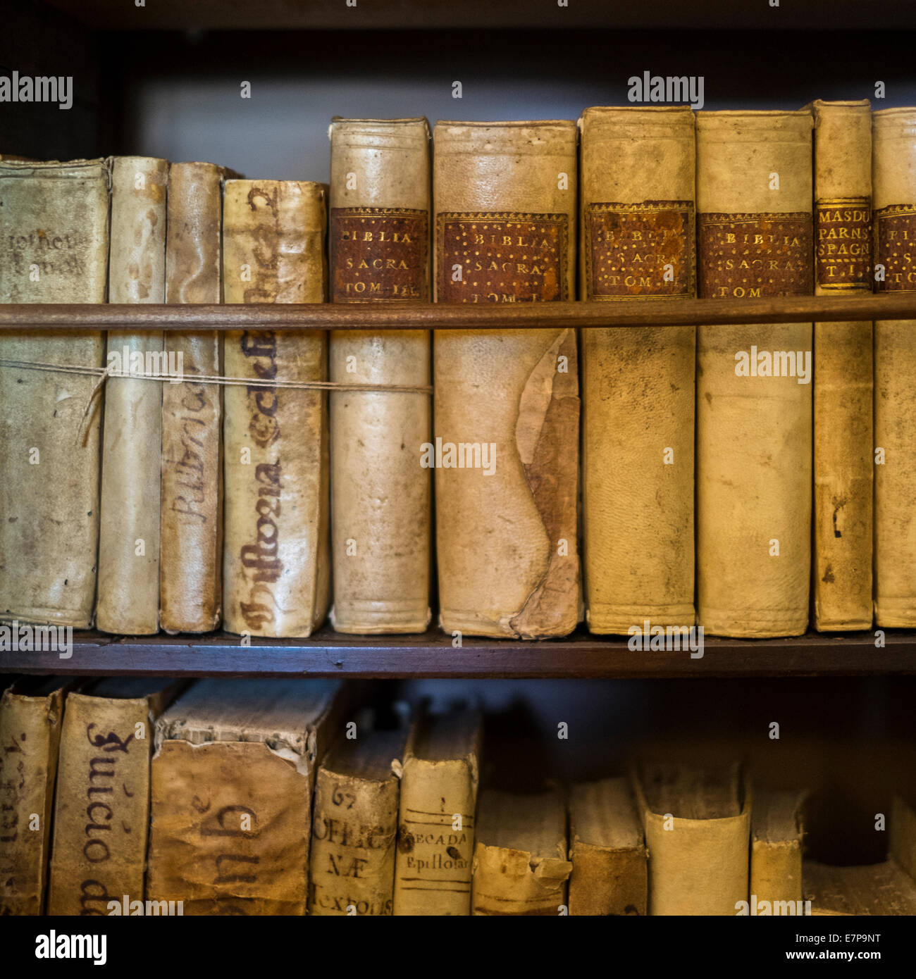 Spain, Mallorca, Monastery in Valldemossa, Books in library Stock Photo