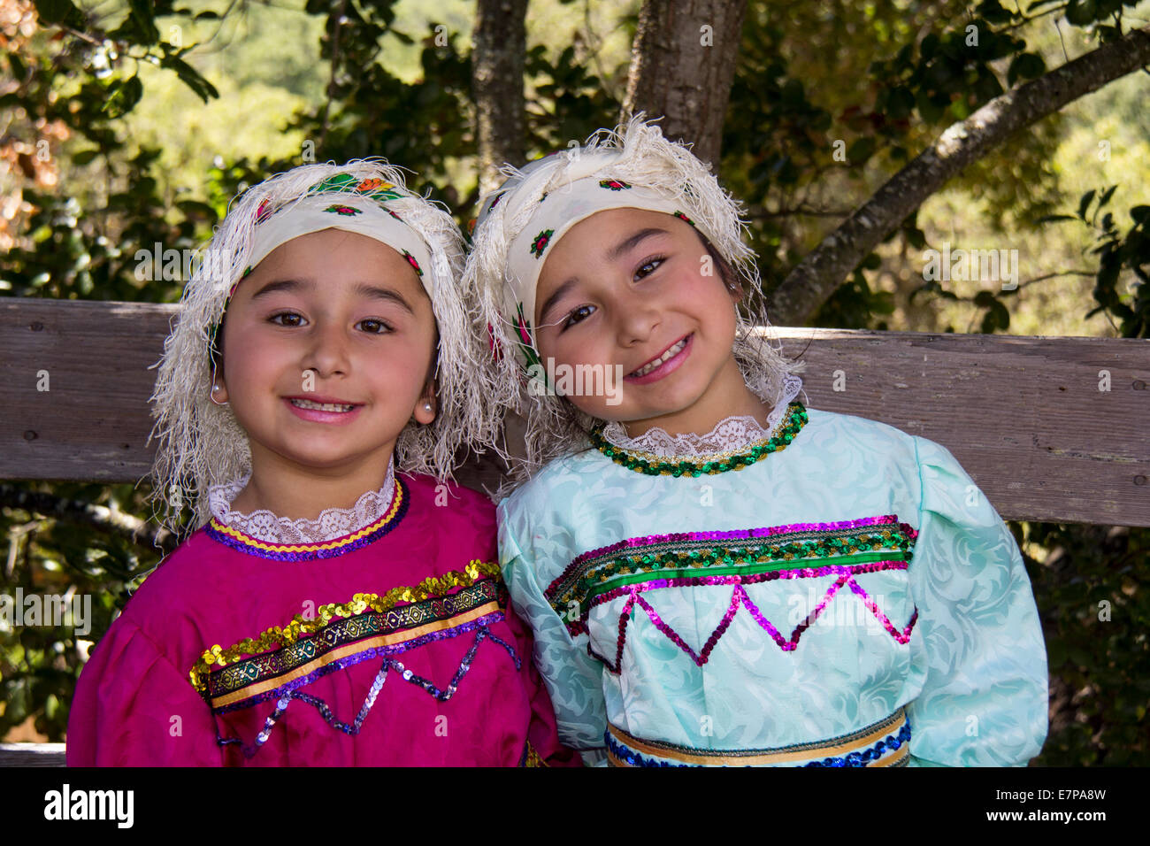 Greek-American girls, Greek-Americans, girls, dancers, folk dancers, Marin Greek Festival, Novato, Marin County, California Stock Photo