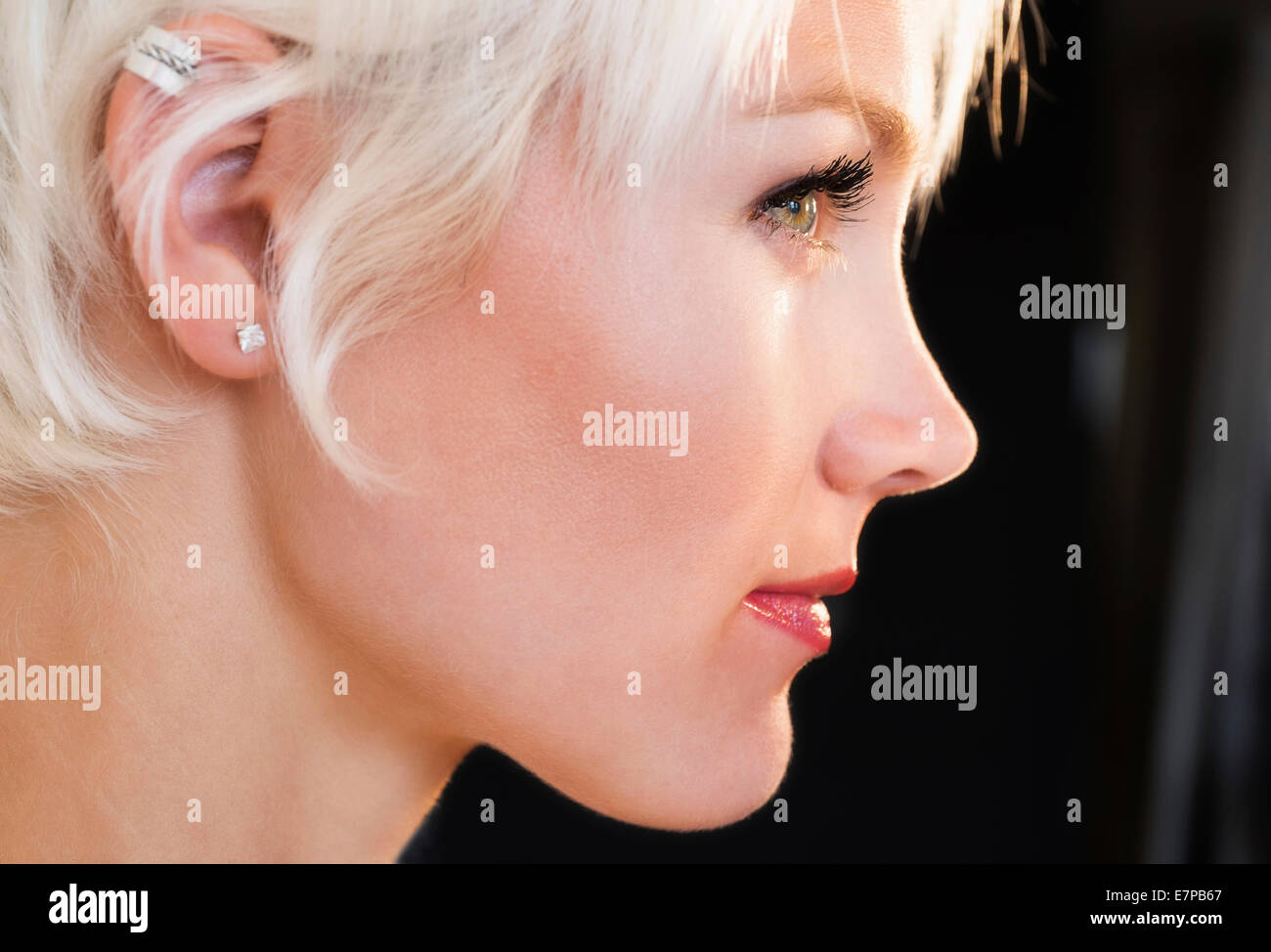 Profile of blonde woman Stock Photo