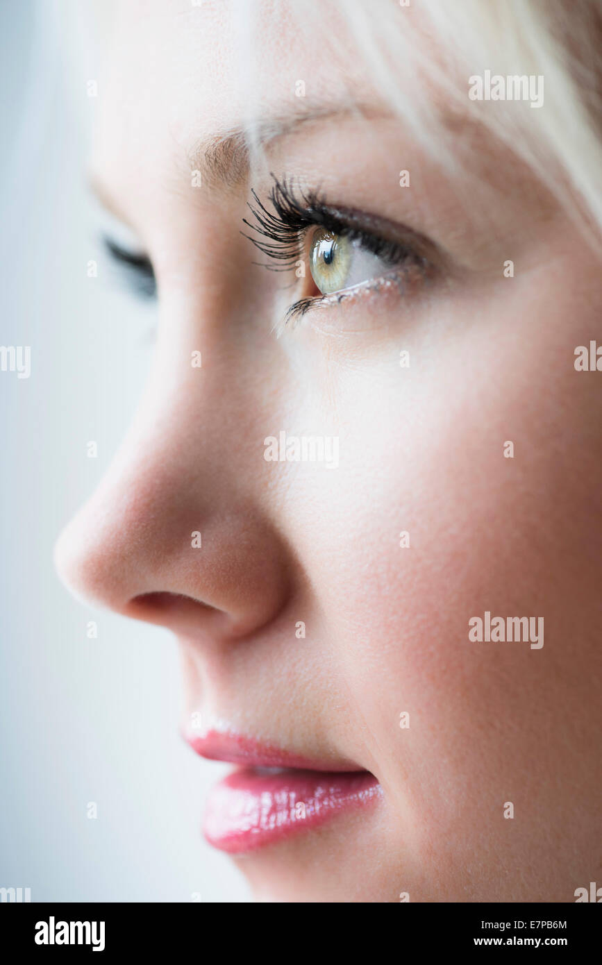 Profile of blonde woman Stock Photo