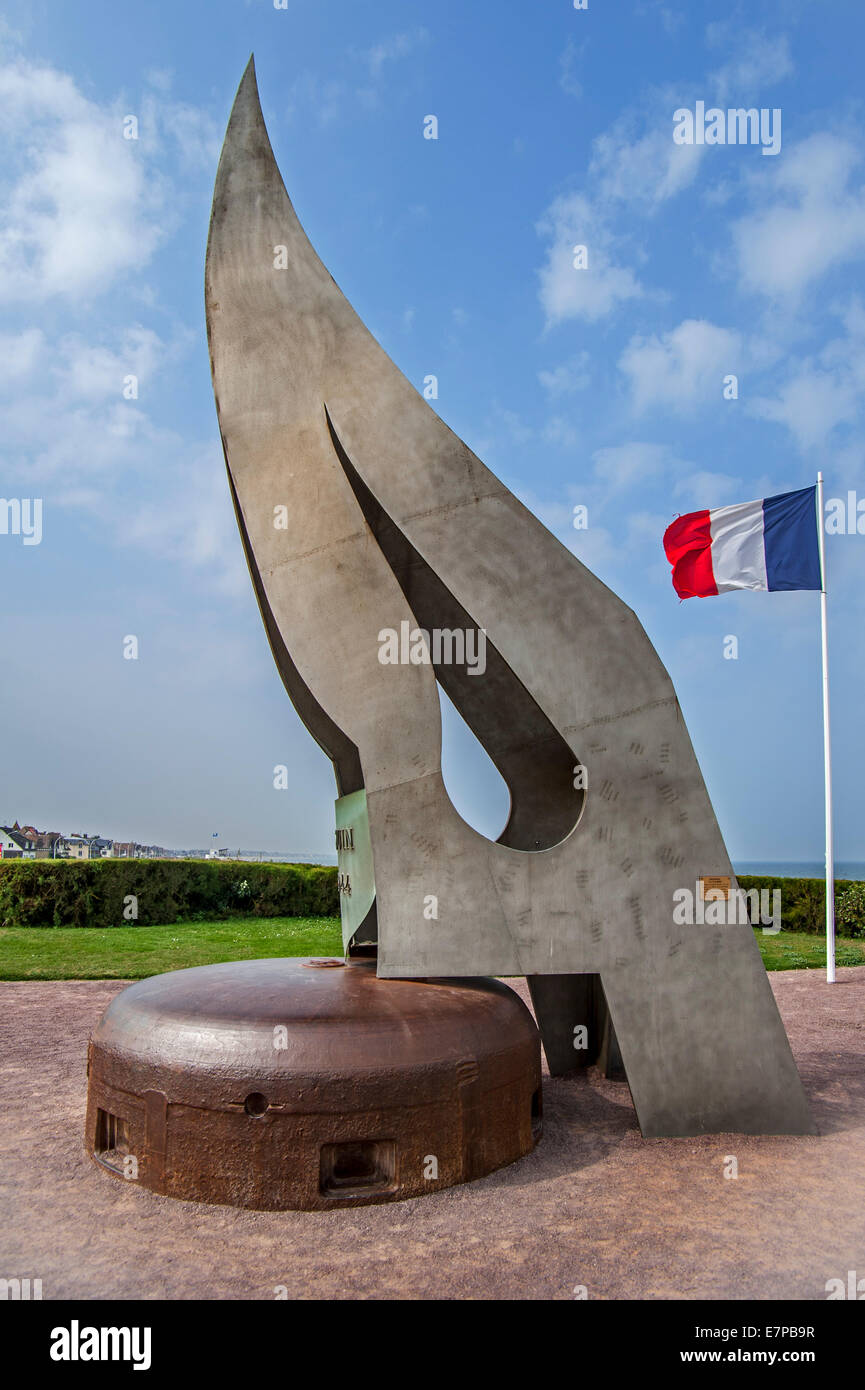 The Free French Monument / La Flamme / Kieffer Commandos Monument at Sword Beach in Ouistreham, Calvados, Lower Normandy, France Stock Photo