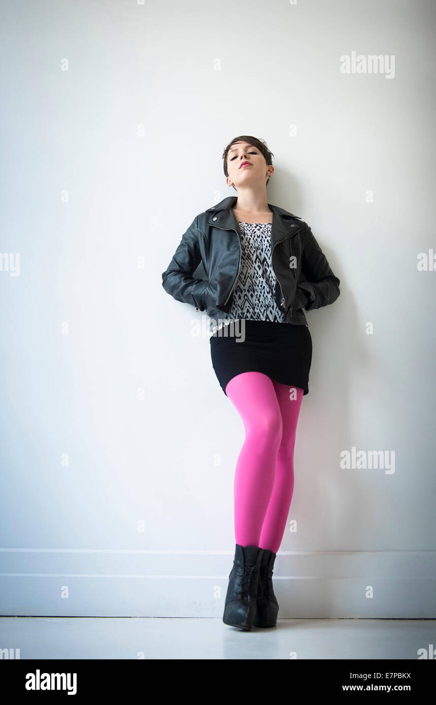 Teen Girl Wearing Leather Jacket