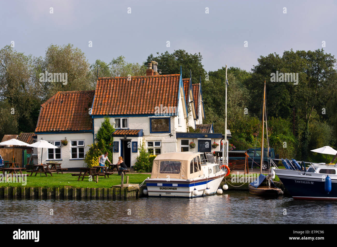 Surlingham Ferry public house pub on River Yare Norfolk Broads Stock