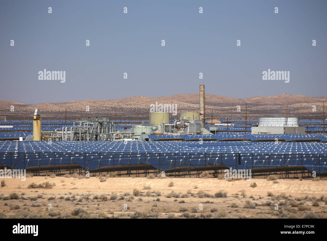 View over Kramer Junction Solar Power Generation Facility Stock Photo