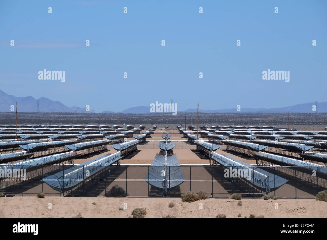 View over Kramer Junction Solar Power Generation Facility Stock Photo