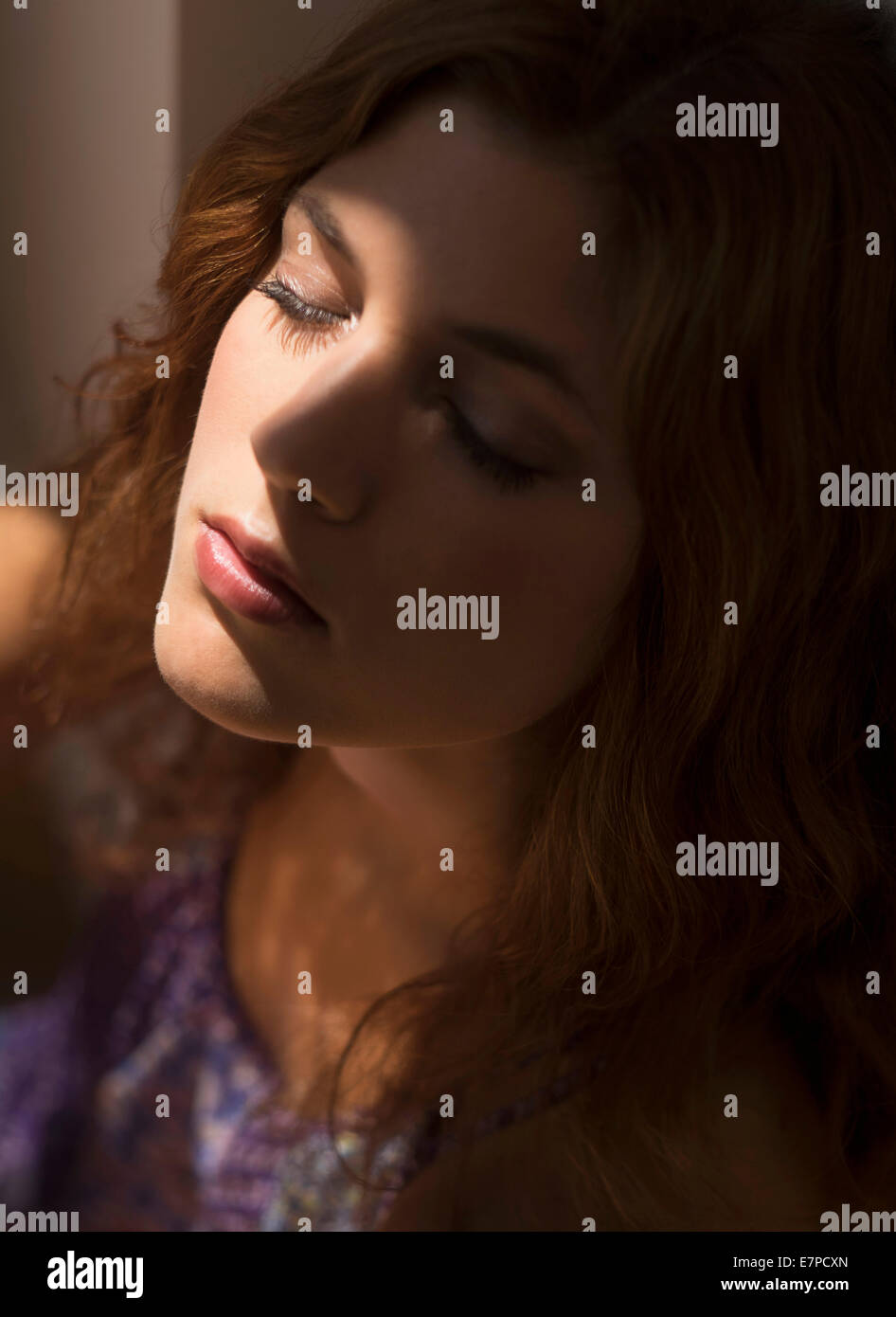 Portrait of beautiful woman with eyes closed Stock Photo - Alamy
