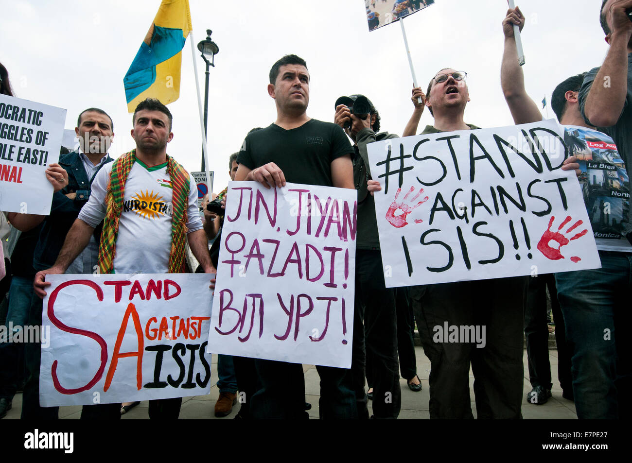 Protest in Parliament Square London against  ISIS / Islamic State massacres Kurds in Iraq and Syria Sept 20 2014 Stock Photo
