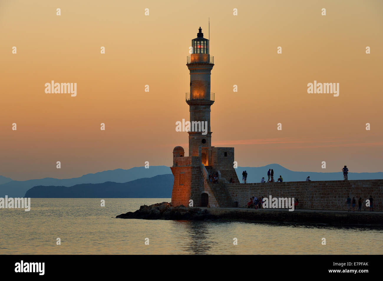 Sunset - Lighthouse Chania Crete Stock Photo