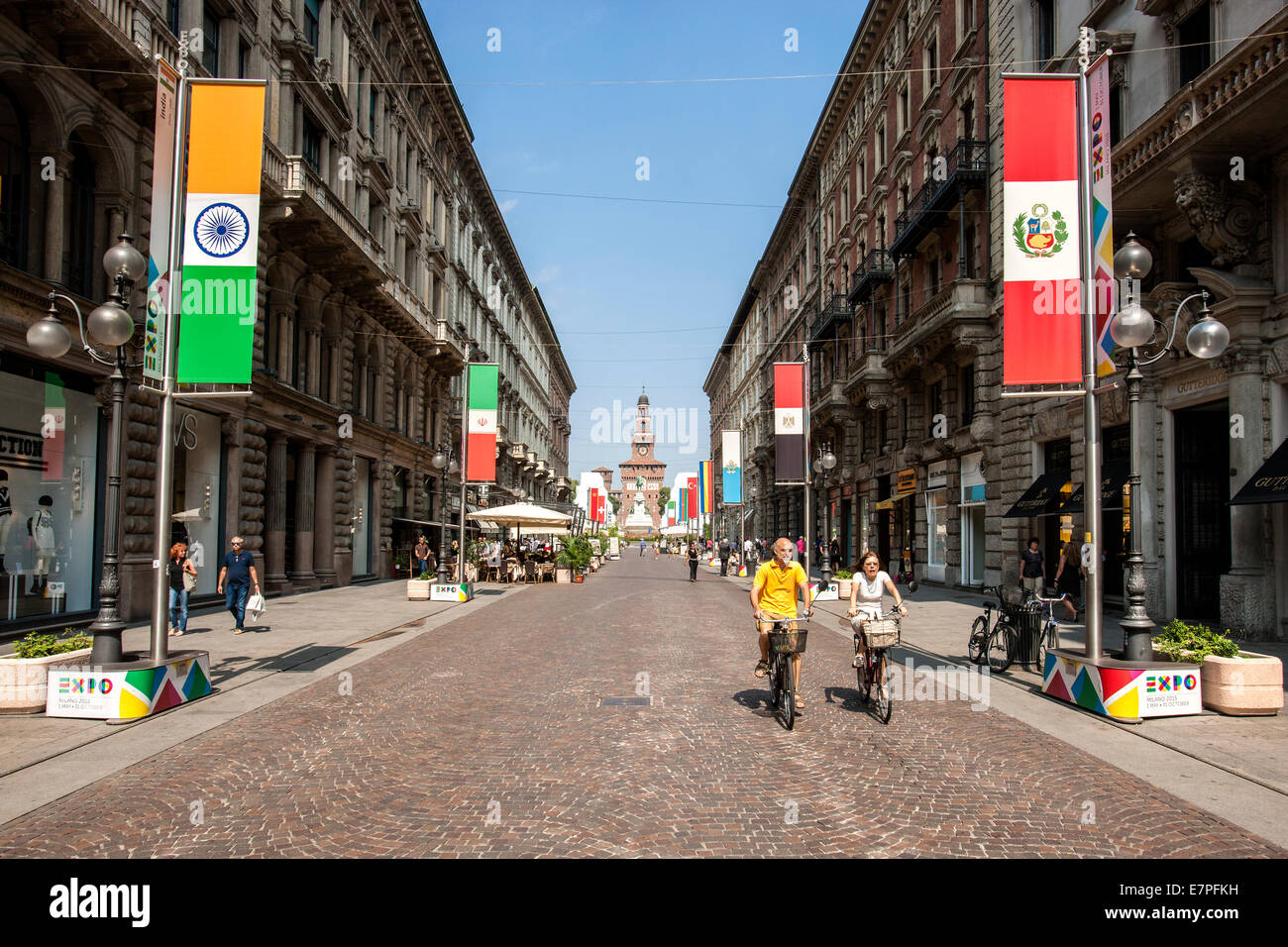 Milano, Milan, Expo 2015, travel,  Fair, , Universal, Exposition, castle Sforzesco,  city, town, gate, infopoint, Stock Photo