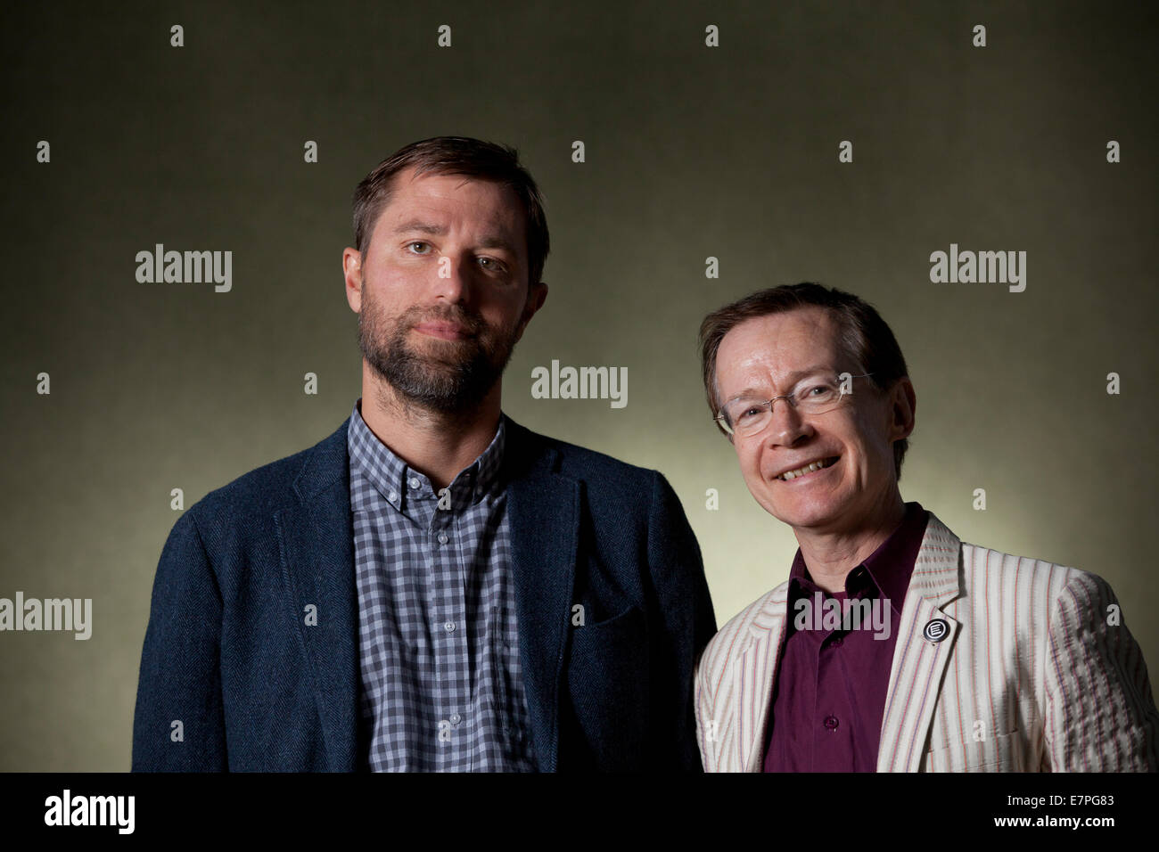 Paul Gravett & John Dunning, co-curators of Comics Unmasked at the British Library. Edinburgh International Book Festival 2014. Stock Photo