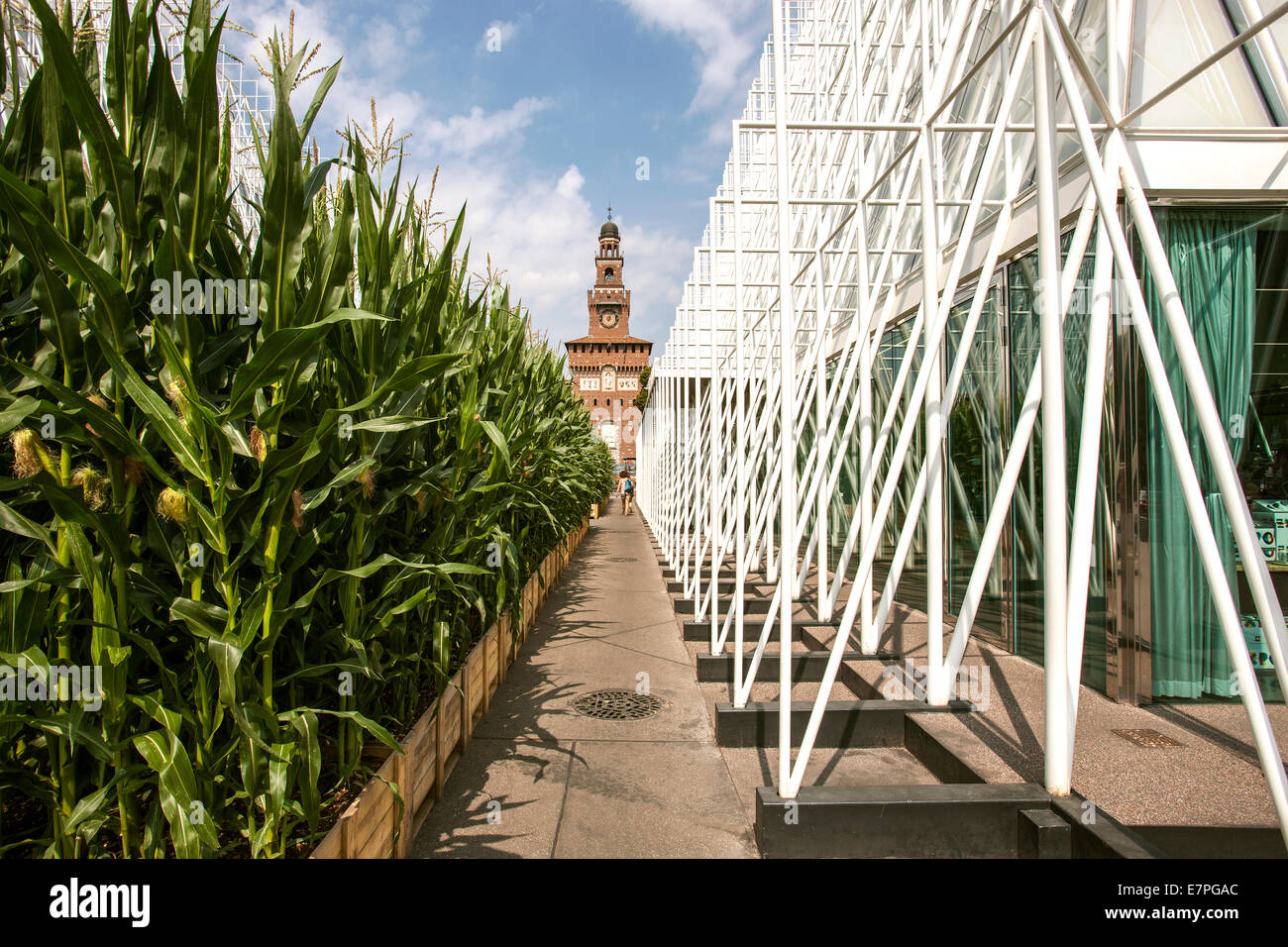 Milan, Expo 2015, EXPOGATE, travel, Universal Fair, Exposition, Sforzesco Castle, city, gate, infopoint, Lombardy, Italy Stock Photo