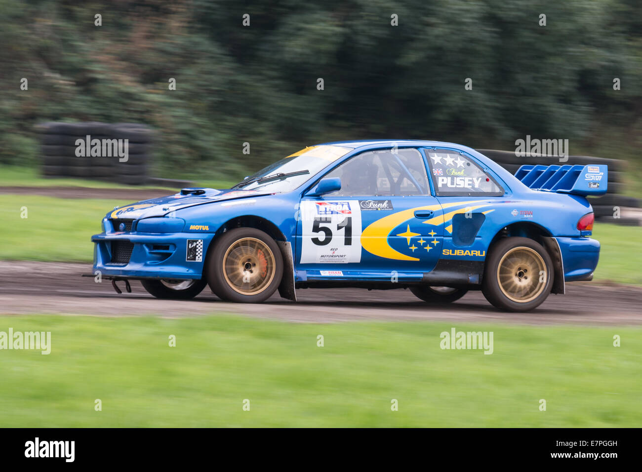 A rally car takes to the track at Rallyday at Castle Combe Stock Photo ...