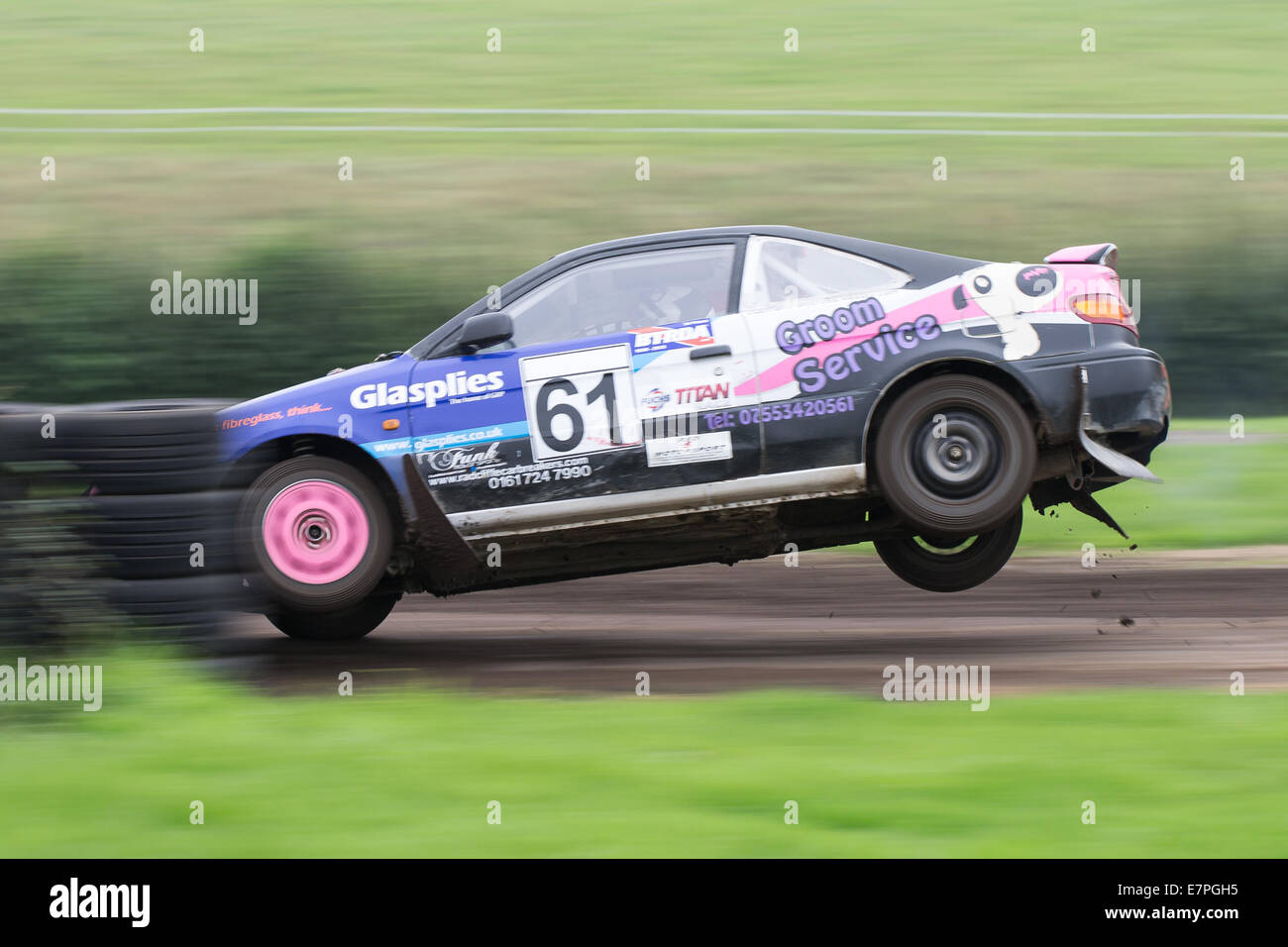 A rally car takes to the track at Rallyday at Castle Combe Stock Photo ...