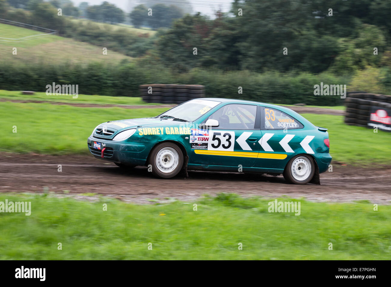 A rally car takes to the track at Rallyday at Castle Combe Stock Photo ...
