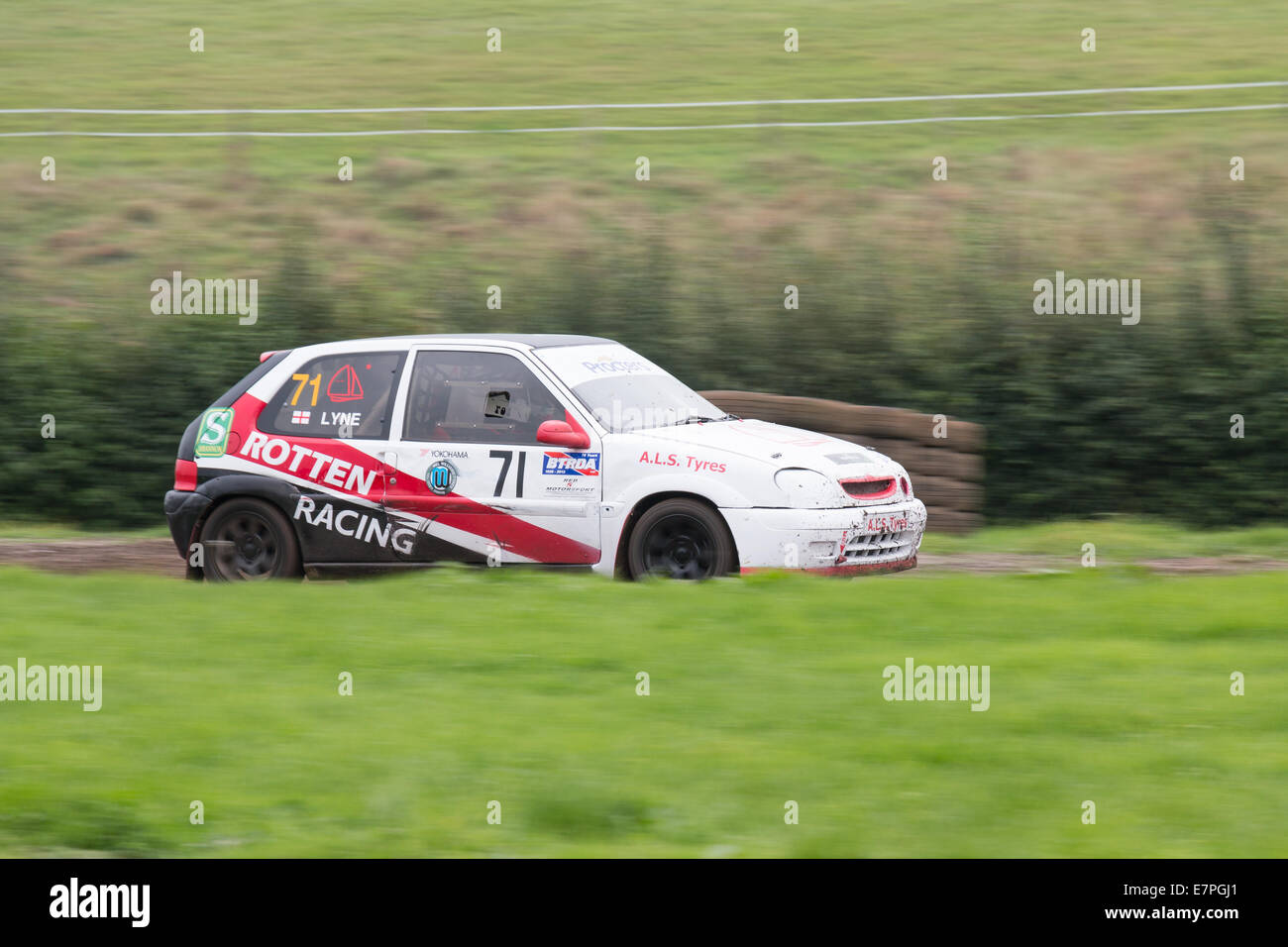 A rally car takes to the track at Rallyday at Castle Combe Stock Photo ...