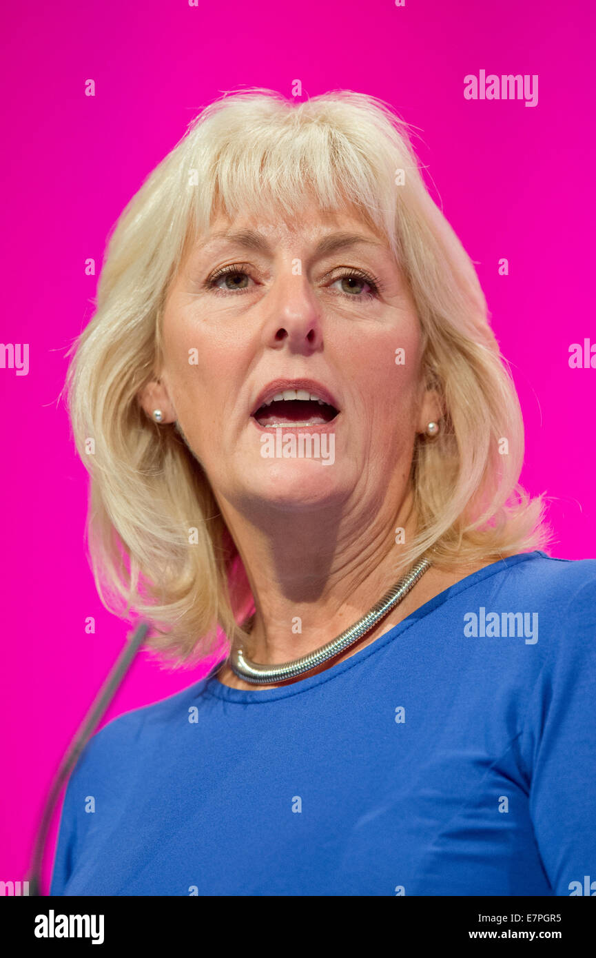 Manchester, UK. 22nd September, 2014. Jennie Formby, Political Director of Unite the Union, addresses the auditorium on day two of the Labour Party's Annual Conference taking place at Manchester Central Convention Complex Credit:  Russell Hart/Alamy Live News. Stock Photo