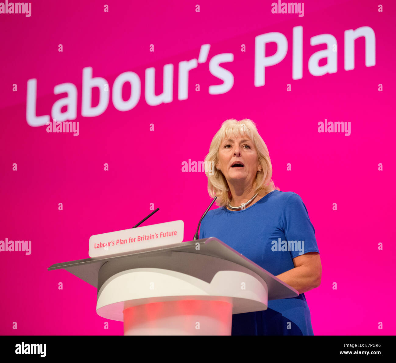 Manchester, UK. 22nd September, 2014. Jennie Formby, Political Director of Unite the Union, addresses the auditorium on day two of the Labour Party's Annual Conference taking place at Manchester Central Convention Complex Credit:  Russell Hart/Alamy Live News. Stock Photo