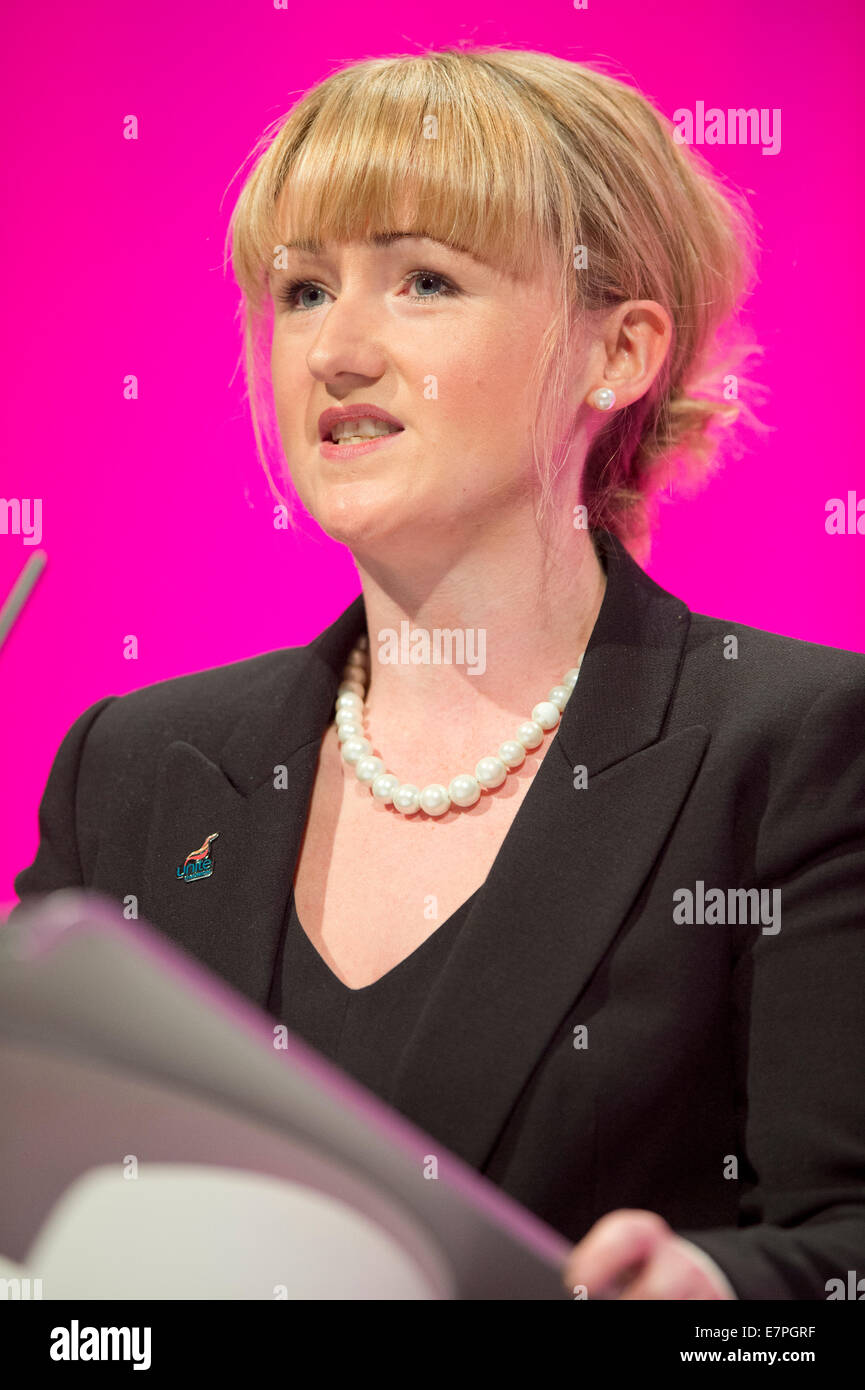 Manchester, UK. 22nd September, 2014. Rebecca Long-Bailey, Labour representative for Eccles and Salford, addresses the auditorium on day two of the Labour Party's Annual Conference taking place at Manchester Central Convention Complex Credit:  Russell Hart/Alamy Live News. Stock Photo