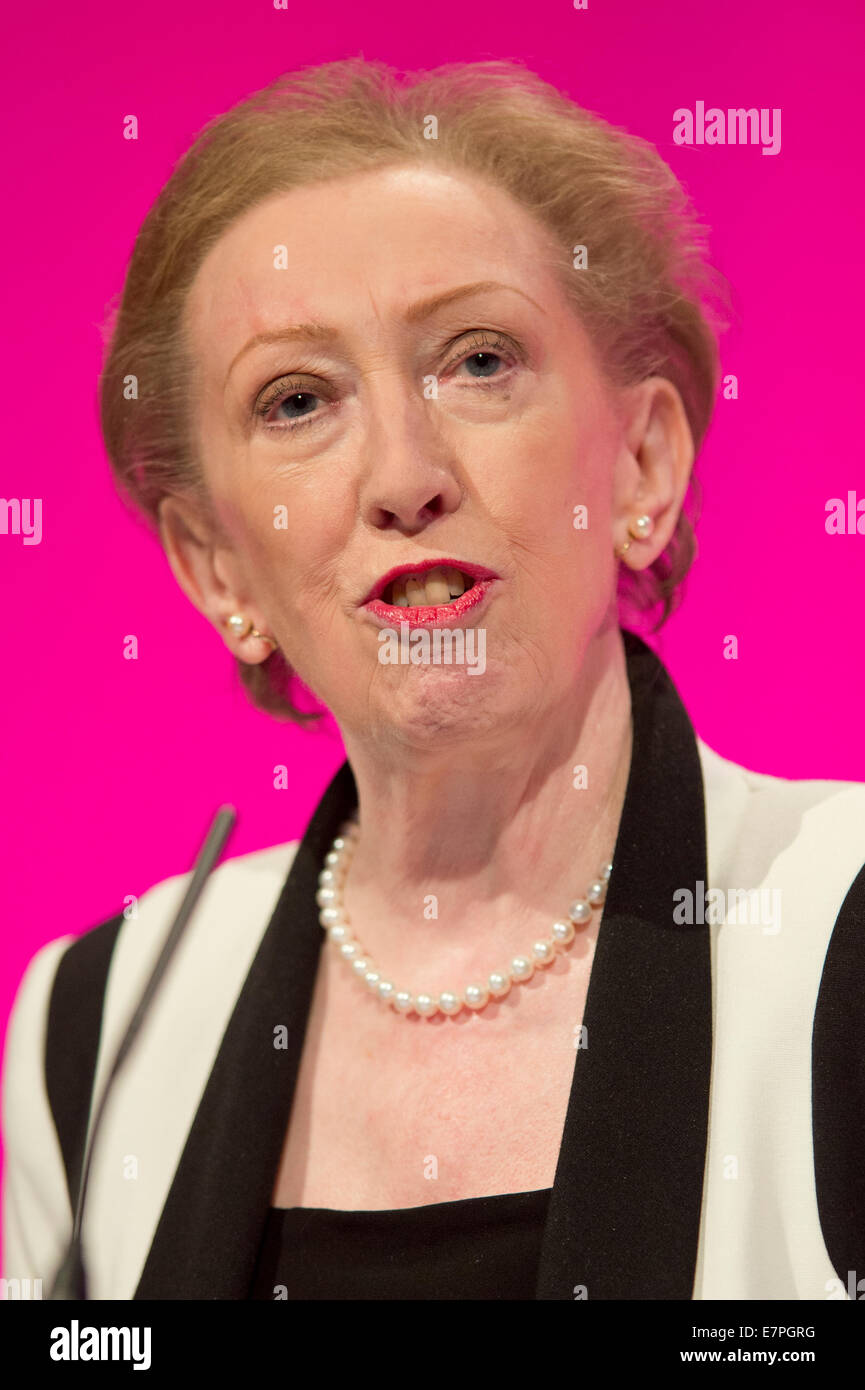 Manchester, UK. 22nd September, 2014. Dame Margaret Beckett, former Minister of State for Housing and Planning, addresses the auditorium on day two of the Labour Party's Annual Conference taking place at Manchester Central Convention Complex Credit:  Russell Hart/Alamy Live News. Stock Photo