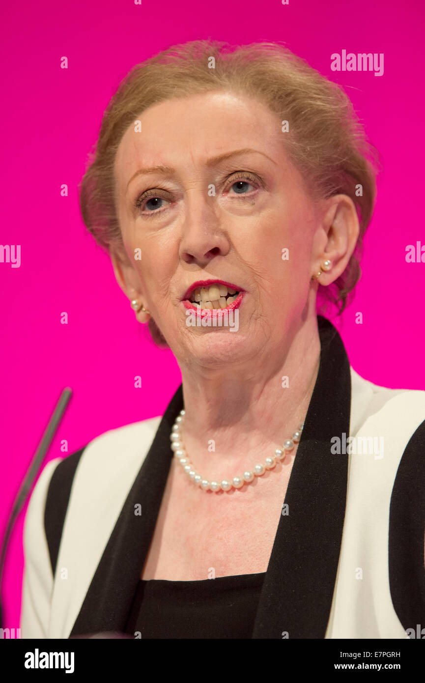 Manchester, UK. 22nd September, 2014. Dame Margaret Beckett, former Minister of State for Housing and Planning, addresses the auditorium on day two of the Labour Party's Annual Conference taking place at Manchester Central Convention Complex Credit:  Russell Hart/Alamy Live News. Stock Photo