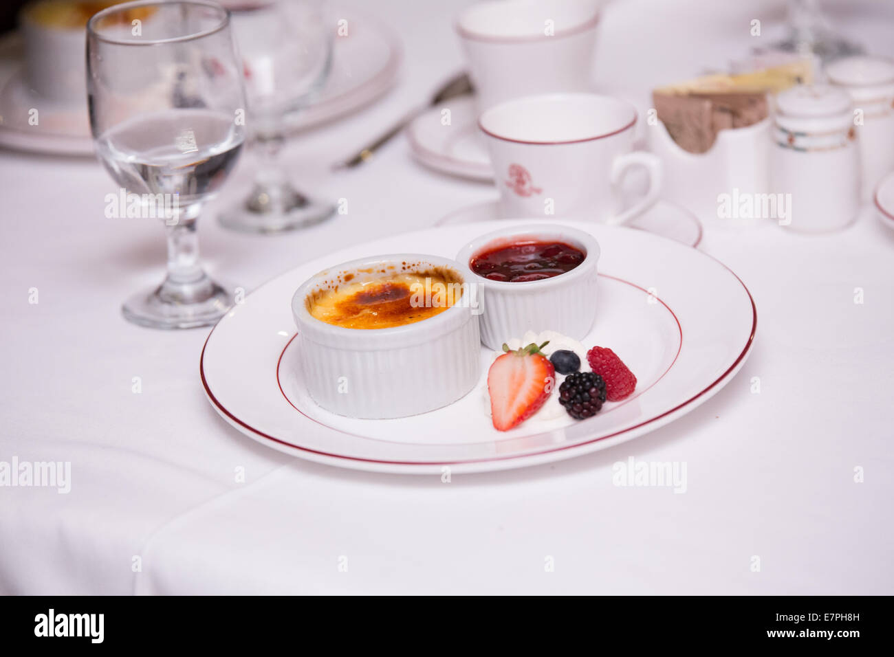 creme brulee dessert inside restaurant Stock Photo