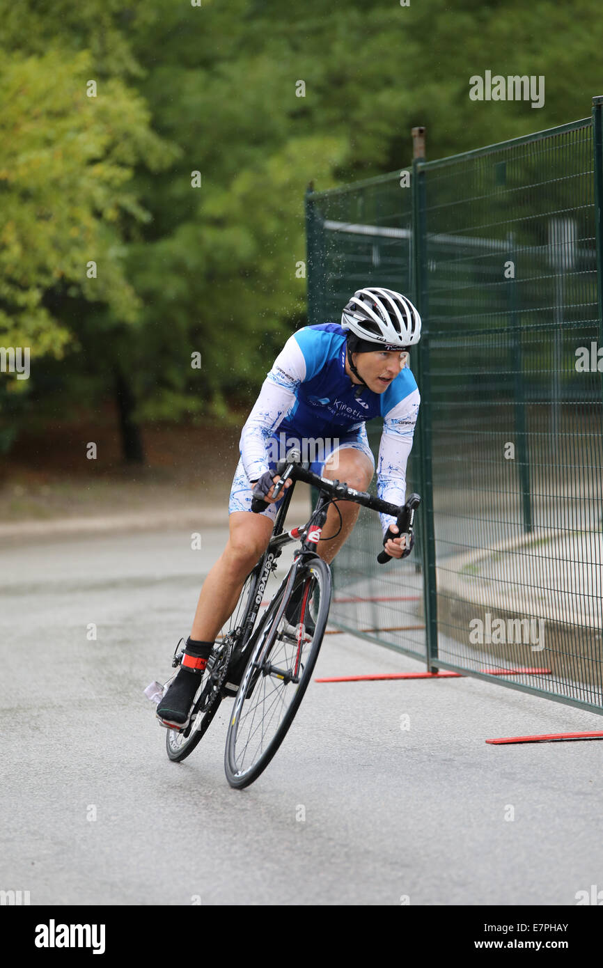 young male cycling athlete riding bike Stock Photo