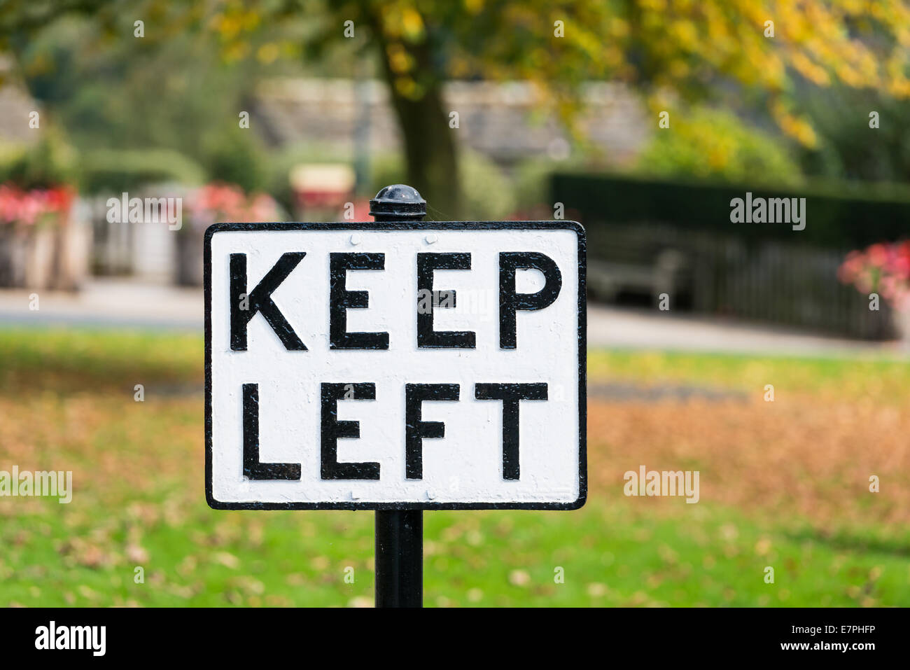 Keep Left road sign in the day time Stock Photo