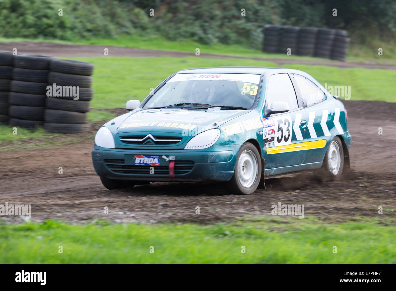 A rally car takes to the track at Rallyday at Castle Combe Stock Photo ...