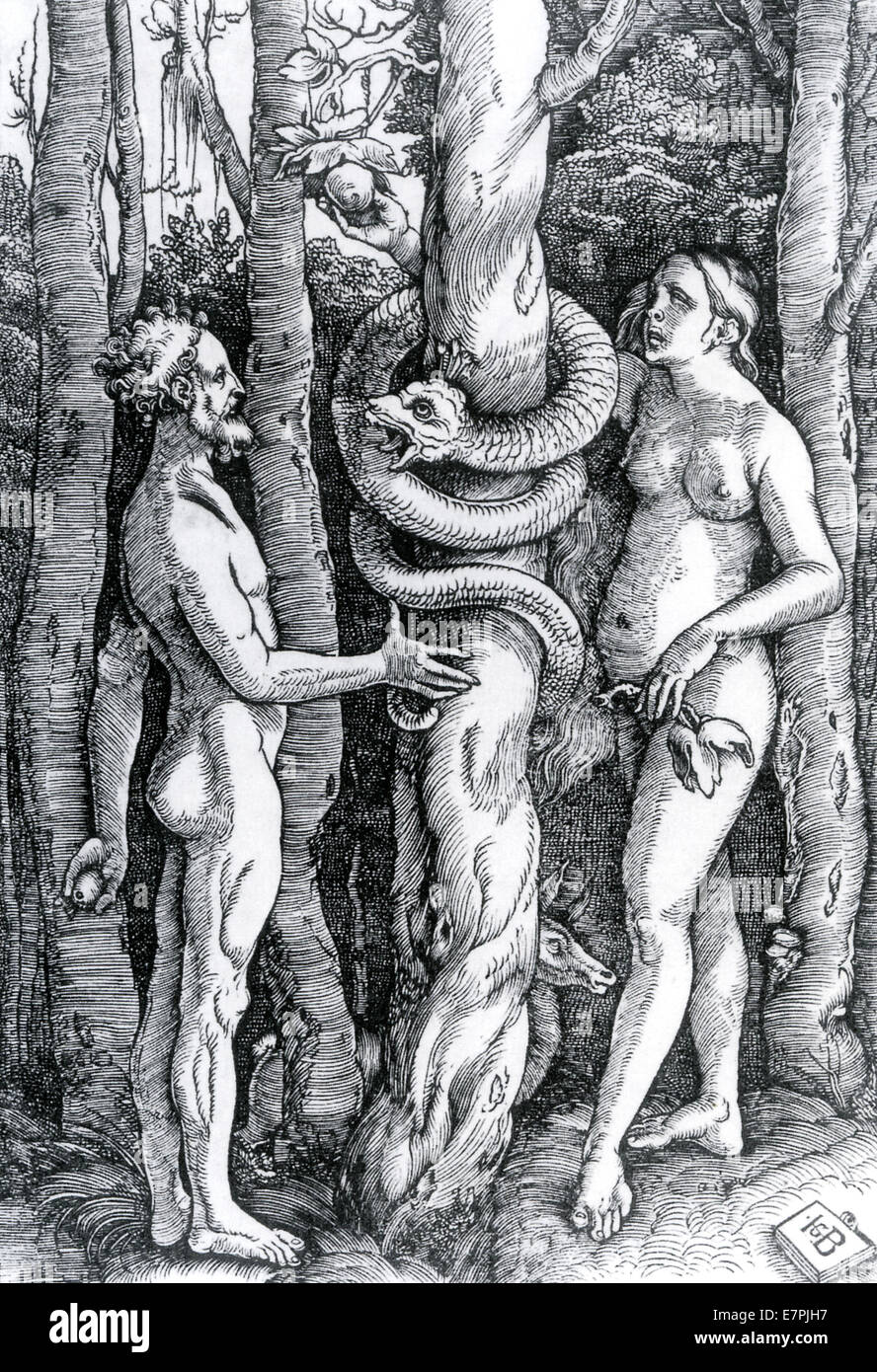 ADAM AND EVE woodcut by Hans Baldung about 1511 Stock Photo