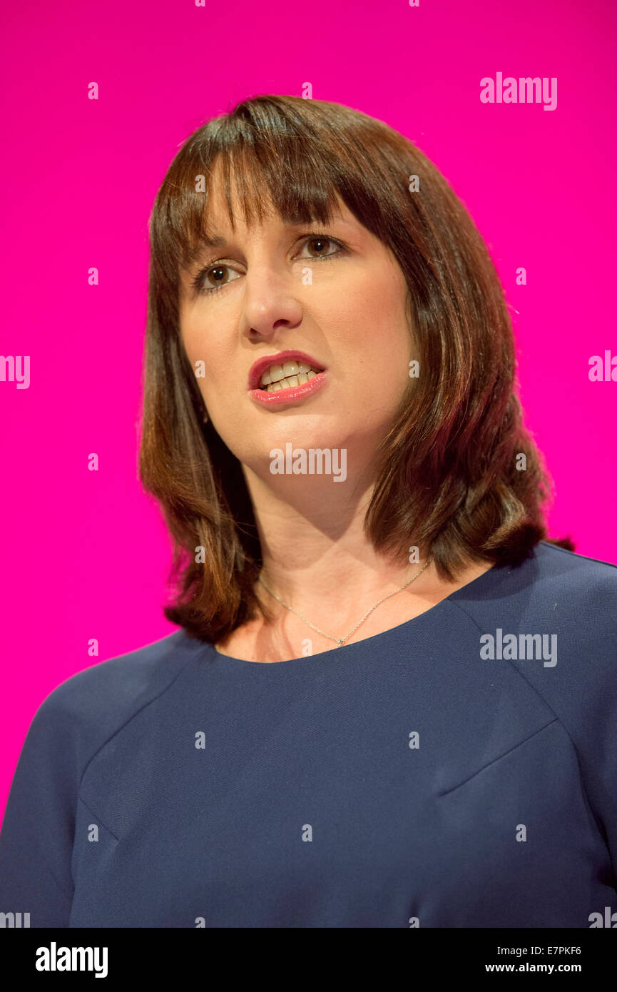 MANCHESTER, UK. 22nd September, 2014. Rachel Reeves, Shadow Secretary of State for Work and Pensions addresses the auditorium on day two of the Labour Party's Annual Conference taking place at Manchester Central Convention Complex Credit:  Russell Hart/Alamy Live News. Stock Photo