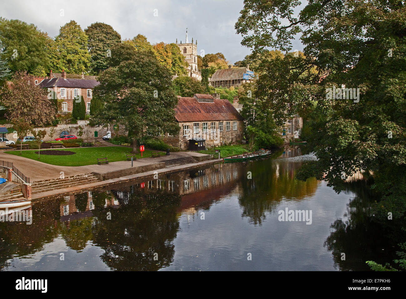 Knaresborough, where the river Nidd ,flows through the town as it winds its way through Nidderdale,and into the sea. Stock Photo