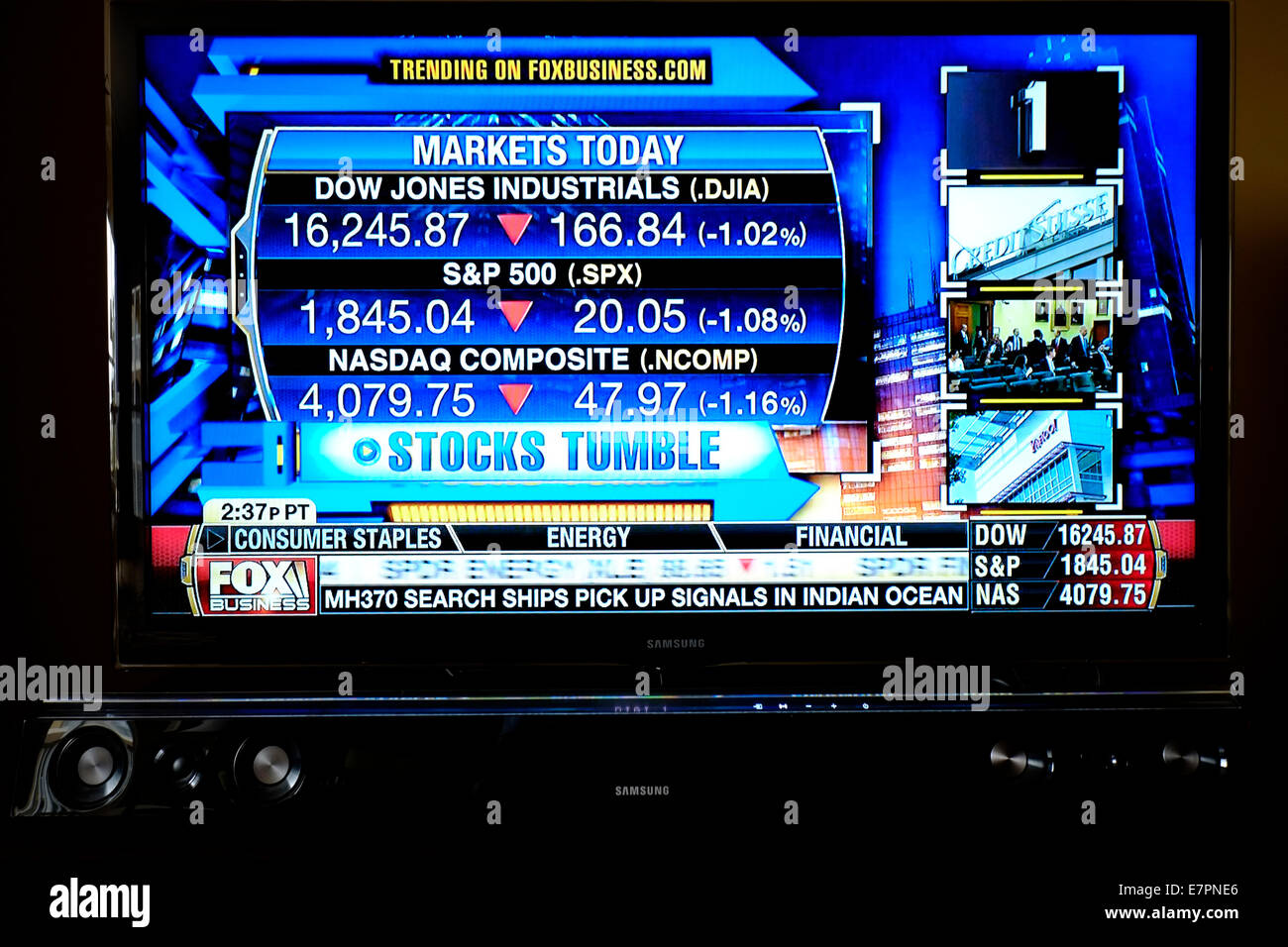 TV Screen US Stock Market Report Television Information Stock Photo