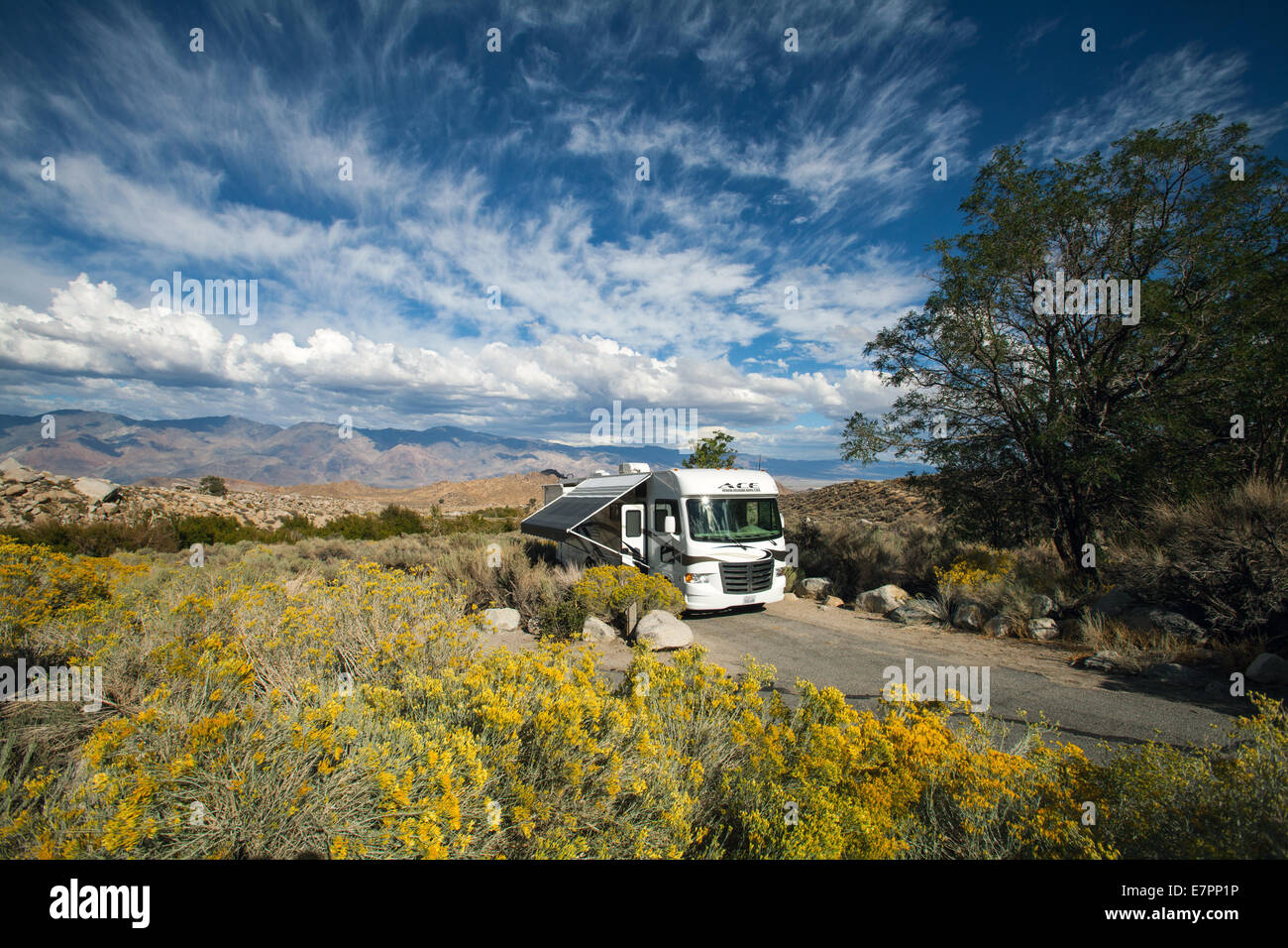 RV camping in the Inyo National Forest. Stock Photo