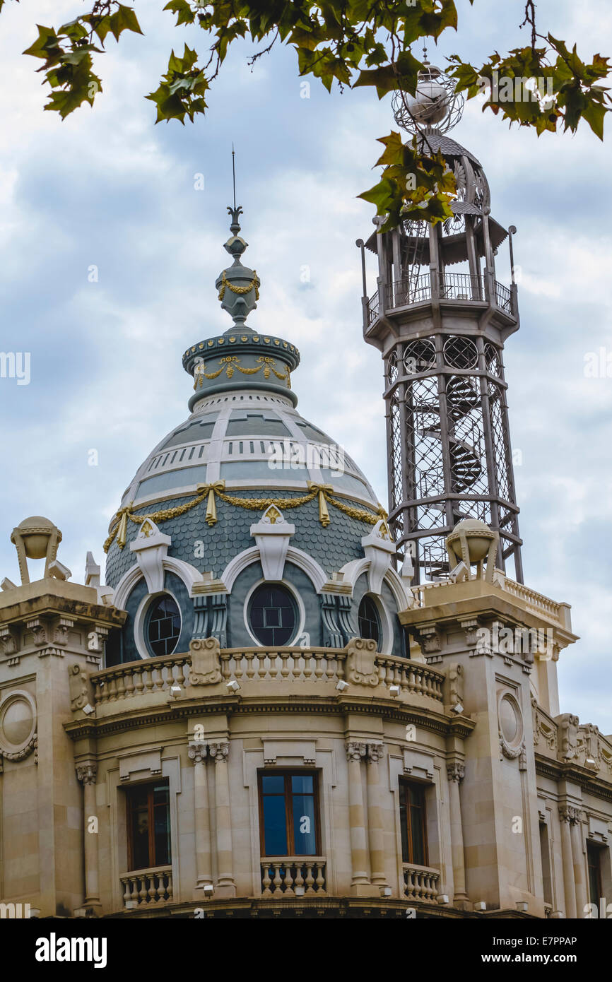 tower with cupola, architecture tipical Spanish city of Valencia Stock