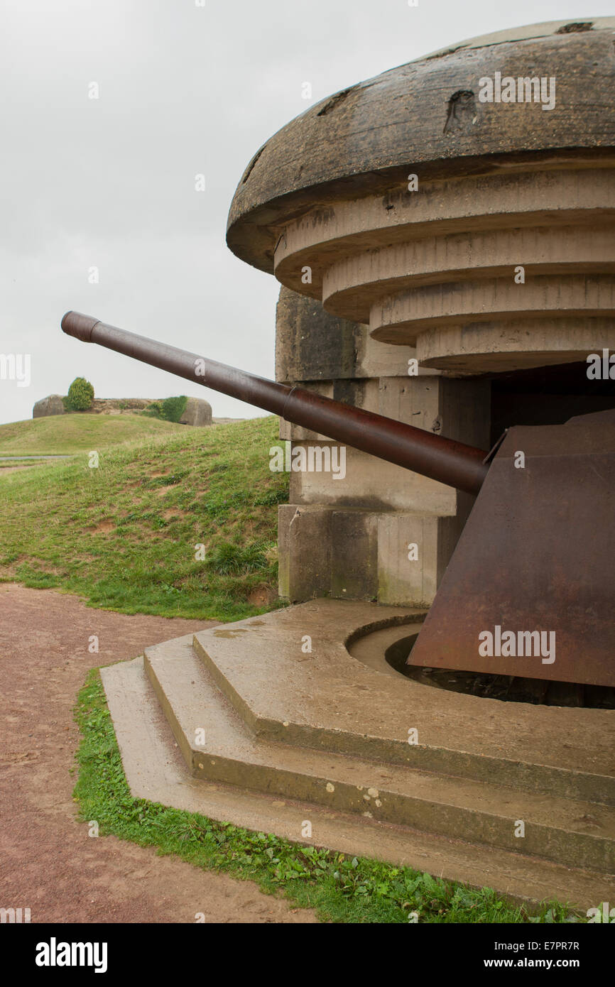 The remains of the German World War Two Atlantic Wall battery at Longues-sur-Mer in Normandy, France. Stock Photo