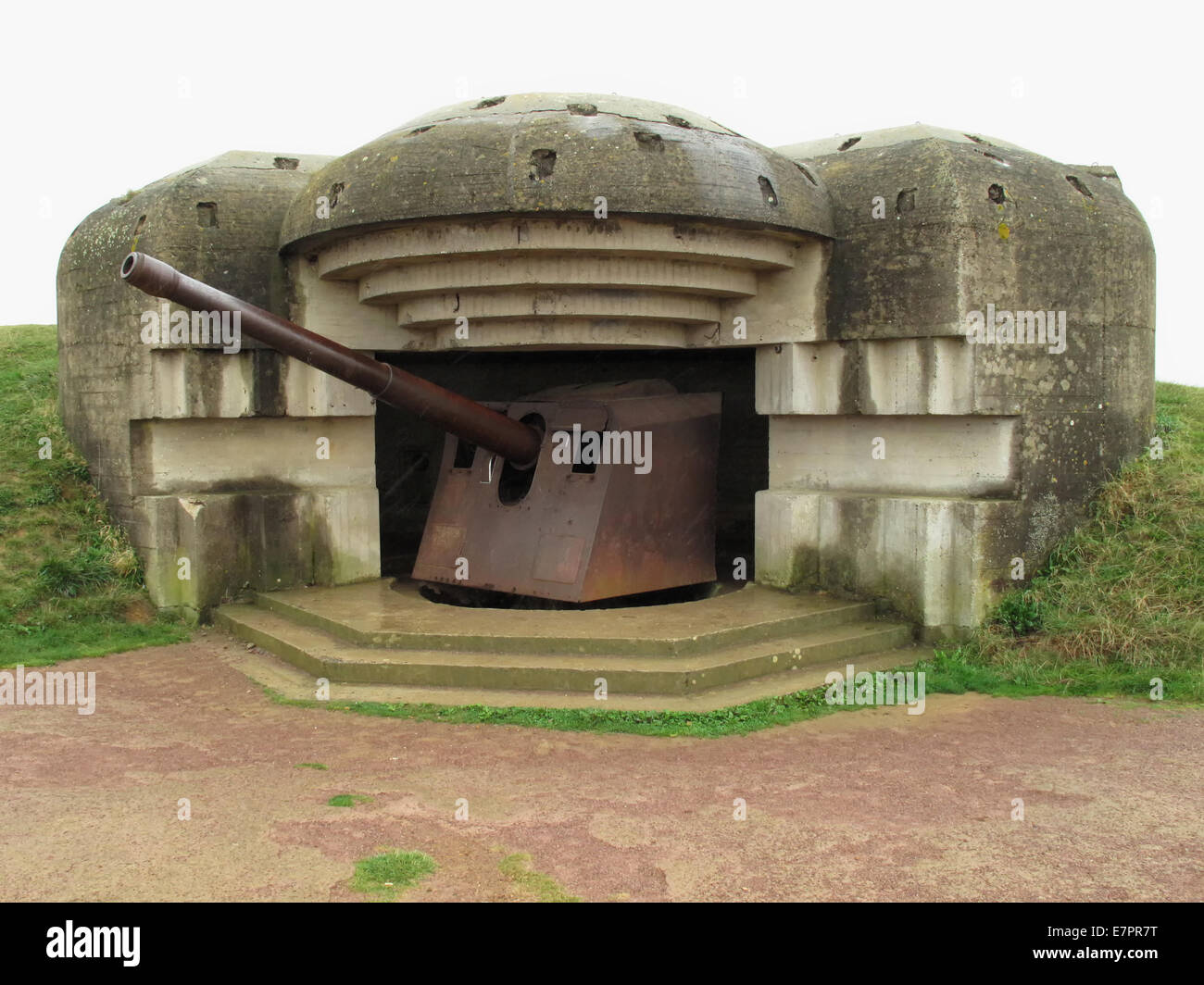 The remains of the German World War Two Atlantic Wall gun battery at Longues-sur-Mer in Normandy, France. Stock Photo