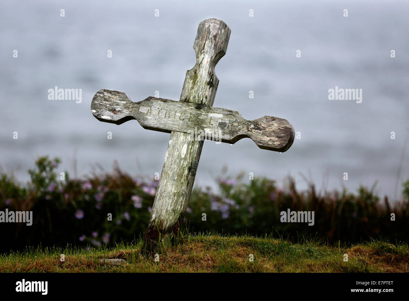 Old wooden cross, Louisbourg, Nova Scotia, Canada Stock Photo