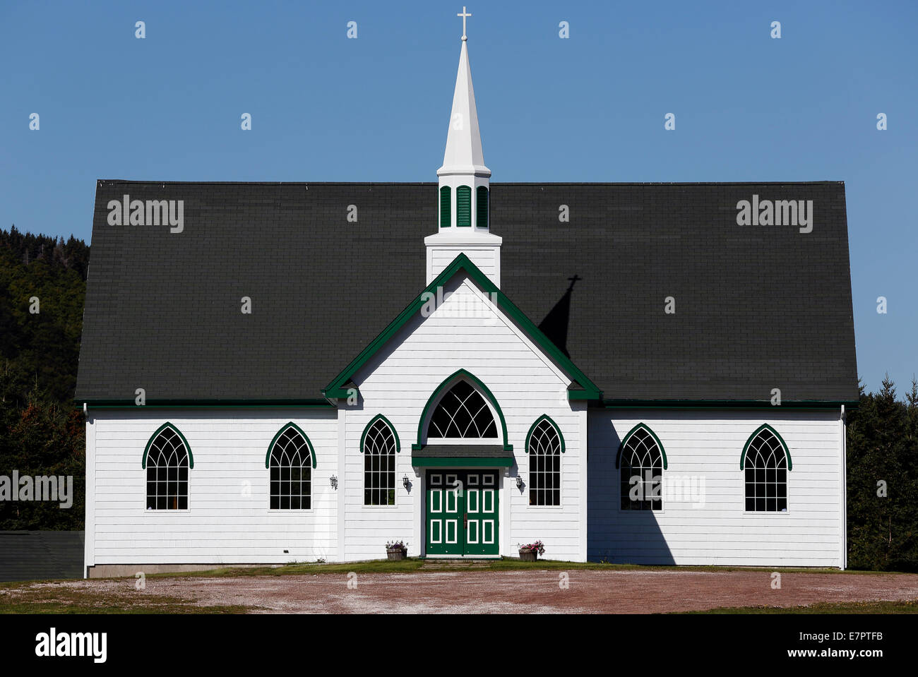 Church, the village of Bay Saint Lawrence, Cape Breton Island, Nova Scotia, Canada Stock Photo