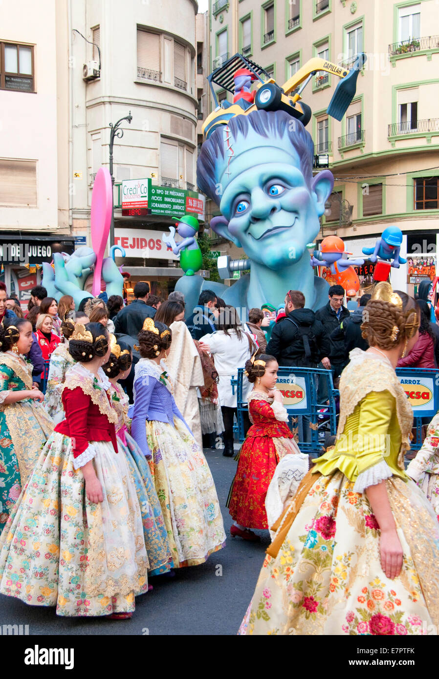 Las Fallas Festival parade passing fallas Stock Photo - Alamy